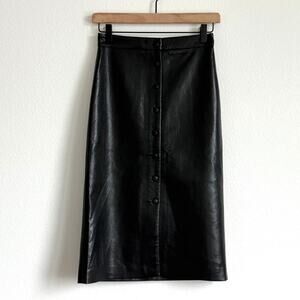 Aritzia Wilfred Manor Skirt High Rise Midi Pencil Vegan Leather Snap Closure 0